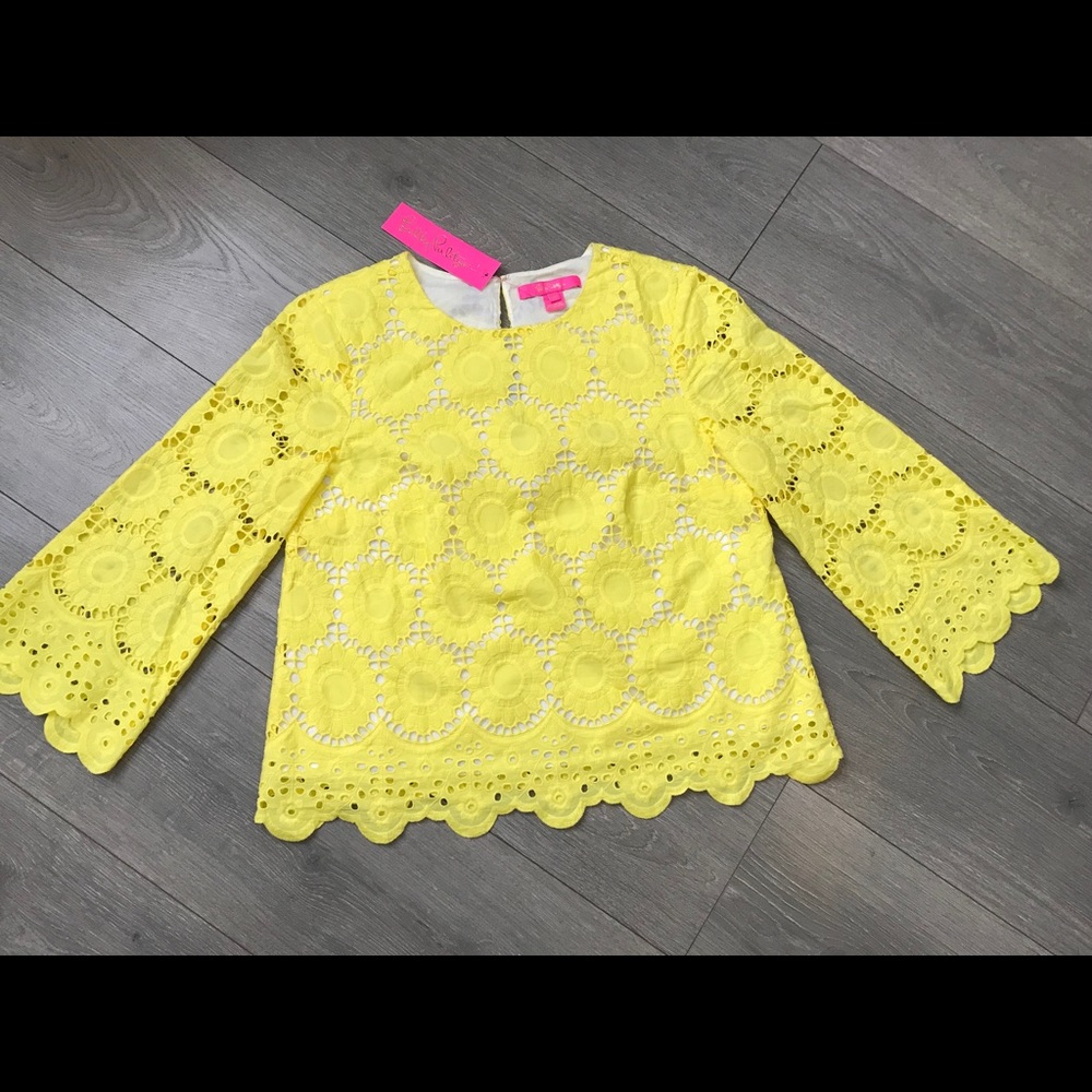 Lilly Pulitzer Mariella Floral Scallop Eyelet Top